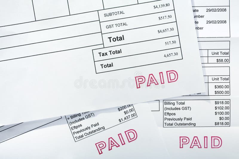 Three Invoices with Paid Stamp Stock Image - Image of money, stamped
