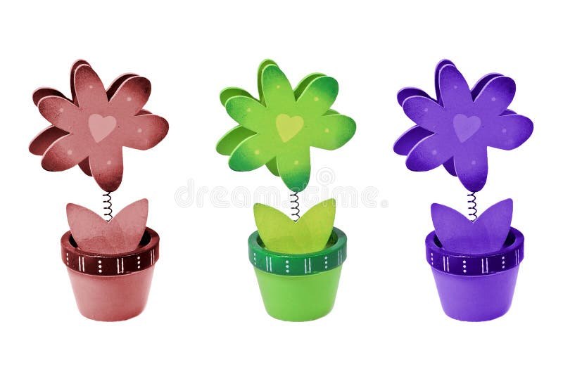 Three isolated flowers with different colors