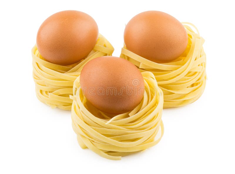 Three Italian Pasta in Form Nest and Brown Egg Stock Image Image of