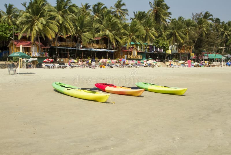 Three Kayaks on the Beach at Sunny Day Editorial Photography Image of