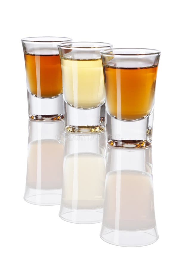 Three Kinds of Alcoholic Drinks in Shot Glasses Stock Image Image of