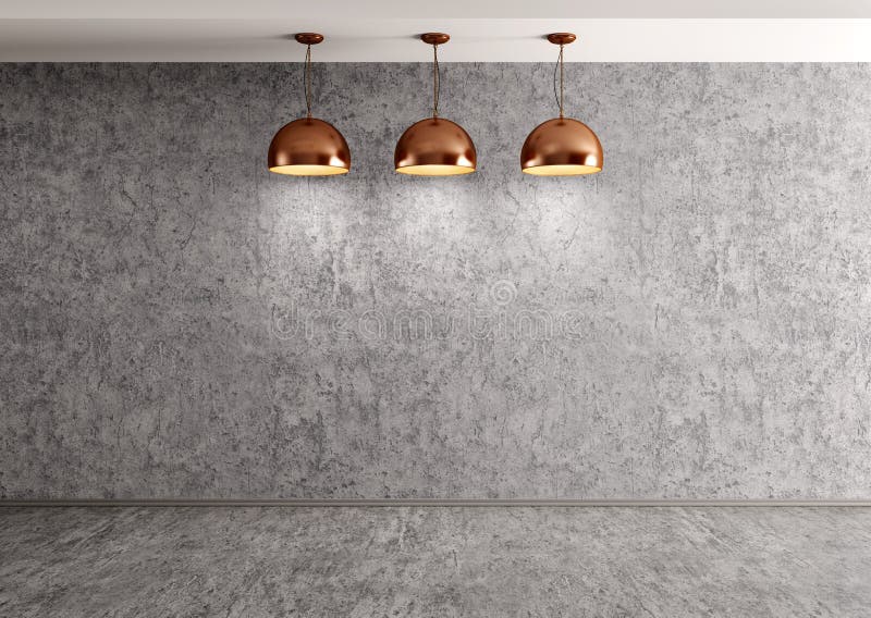 Three Lamps Over Concrete Wall 3d Rendering Stock Illustration