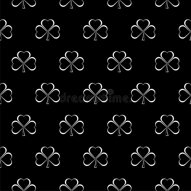 Three leaf clover seamless pattern isolated on black background stock illustration
