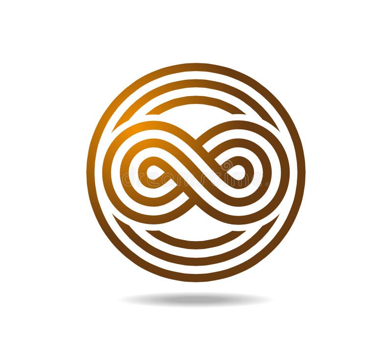Three lines golden mobius loop in a three lines circle The sign of infinity logo. Infinity symbol stock illustration
