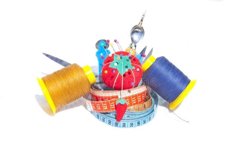 Three Measuring Tapes with Sewing Accessories Stock Image Image of