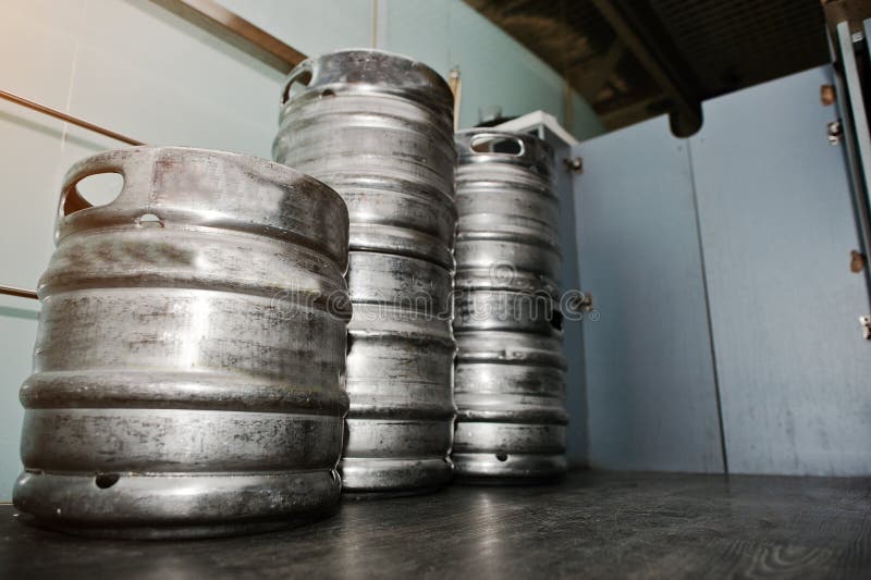Three metal beer keg barrel. Metal steel drum stock images, royalty-free photos and pictures