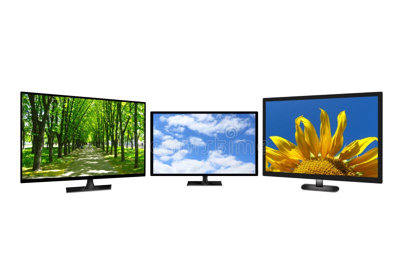 Three Modern TV Set with Different Images Stock Image - Image of modern ...