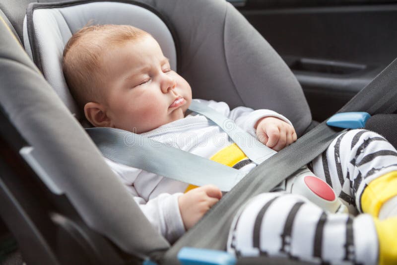 Three Months Old Baby Boy in a Safety Car Seat. Safety and Security in