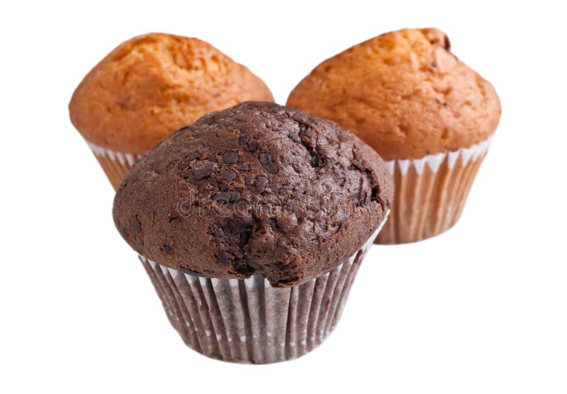 Three muffins on white background