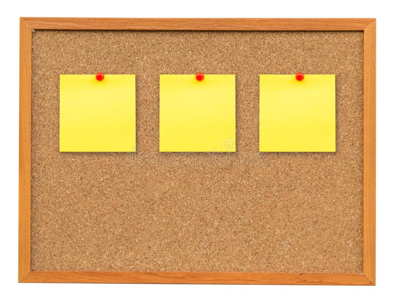 Three Note Paper on Cork Board Isolated on White with Clipping P Stock
