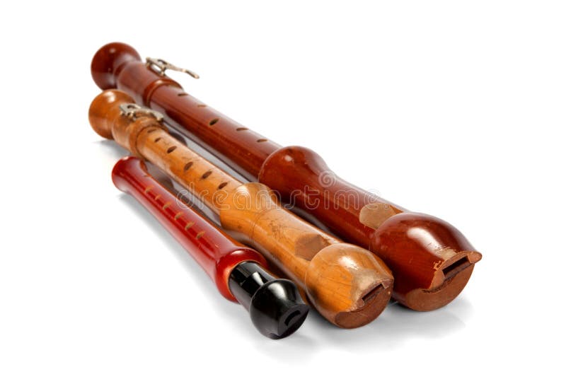 Three Old Battered Wooden Recorders Stock Image Image of brown