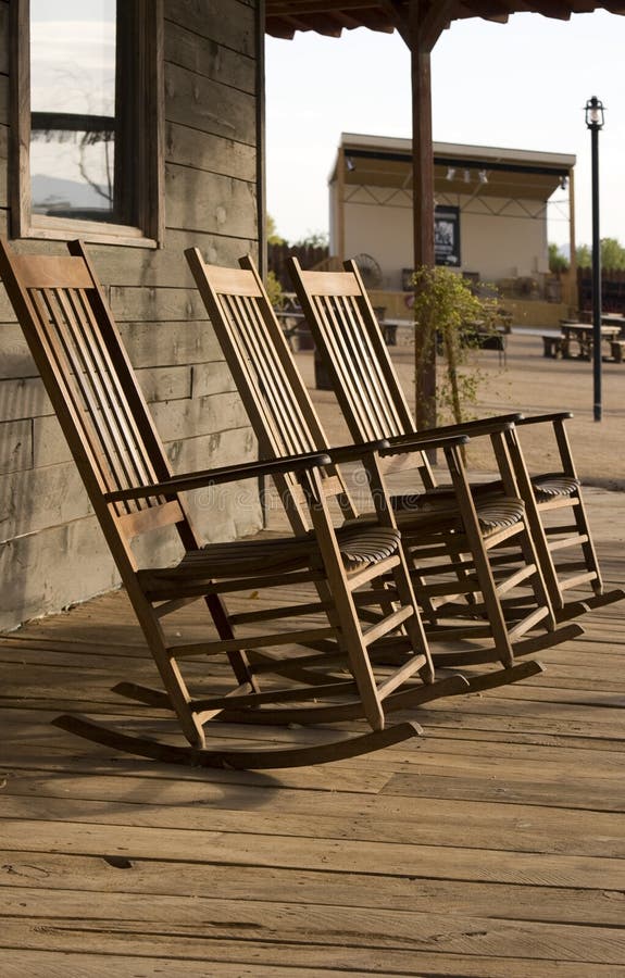 Three Old West Town Empty Rocking Chairs Stock Photo ...