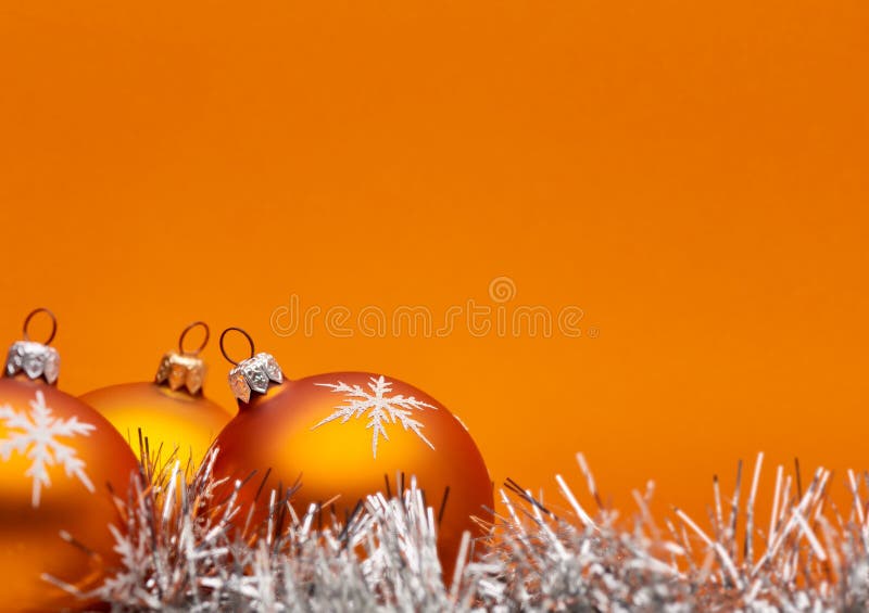Three Orange Bauble Christmas Decorations Close Up Against An Orange Background With Space For Adding Text Stock Image Image Of Decorate Colour 130348805