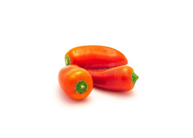 Three Organic Red Mini Sweet Peppers Snack Isolate on White Stock Image