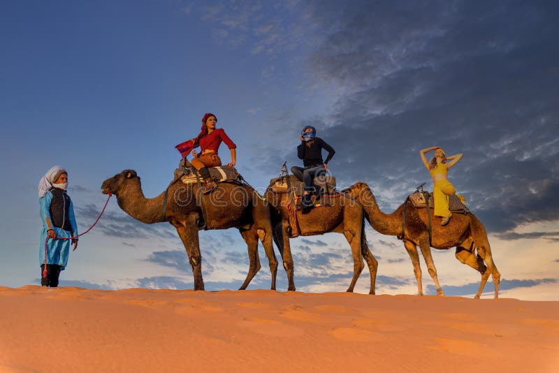 Three Riders and Their Handler Travel through the Saharan Desert on