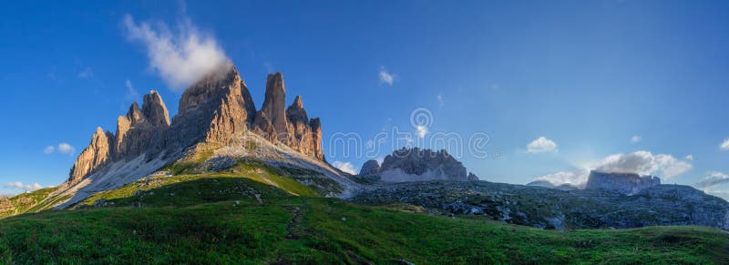 The Three Peaks Panorama stock photo. Image of panorama - 61259598