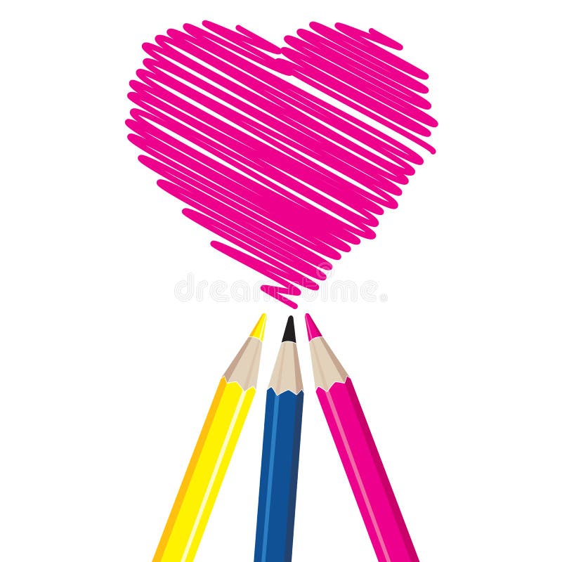 Three Pencils Drawing Heart Shape. Stock Vector Illustration of
