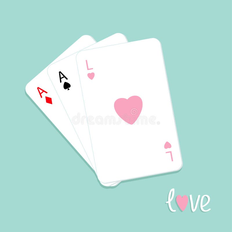 Three poker playing card with ace of spade, diamond and heart sign Love background Flat design royalty free illustration Three poker playing card with ace of spade, diamond and heart sign Love background Flat design royalty free illustration