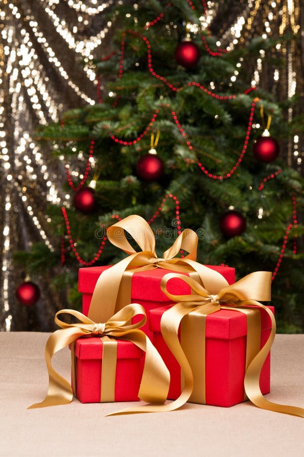 Beautiful Wrapped Christmas Gifts Stock Image - Image of pine, present ...