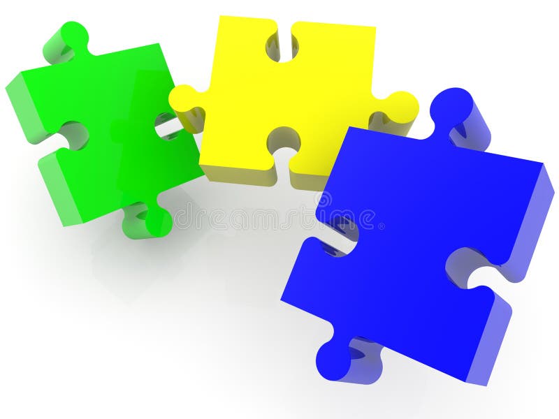 Three puzzle pieces in different colors vector illustration