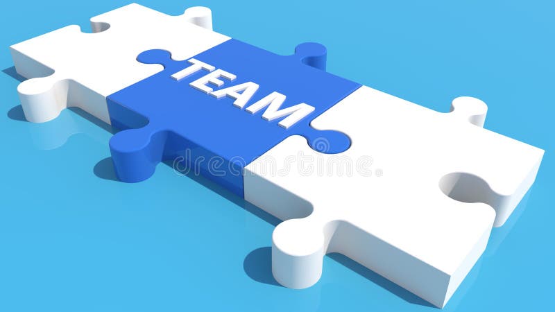 Three puzzle pieces with team concept vector illustration