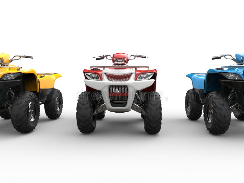 Three Quad Bikes Front View Cut Shot Stock Image Image of jump