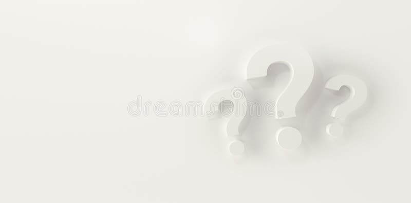 Three question marks in panoramic white studio background stock illustration