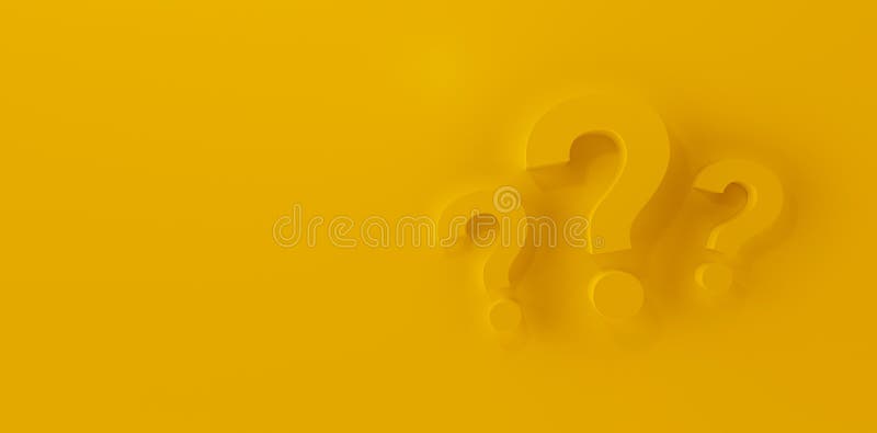 Three question marks in panoramic yellow studio background stock illustration