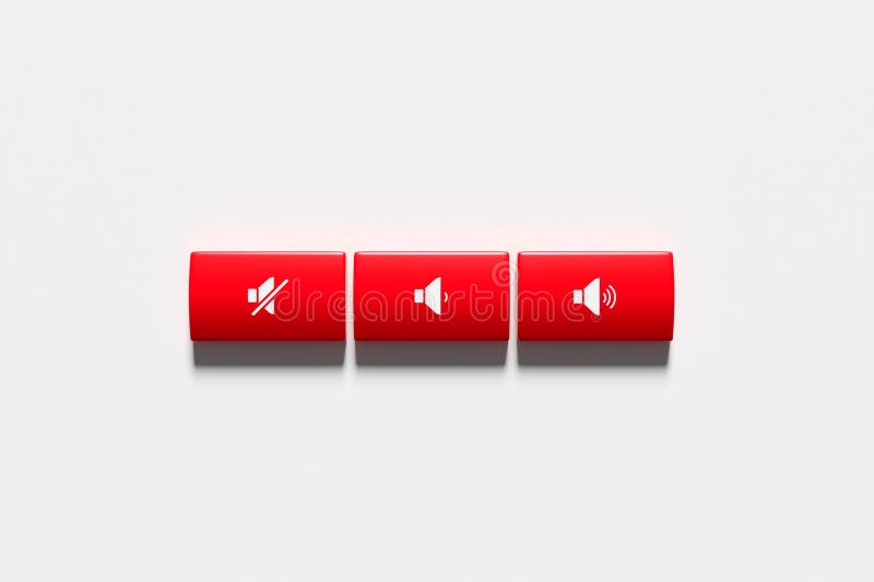 Three red buttons showing volume settings on white background vector illustration