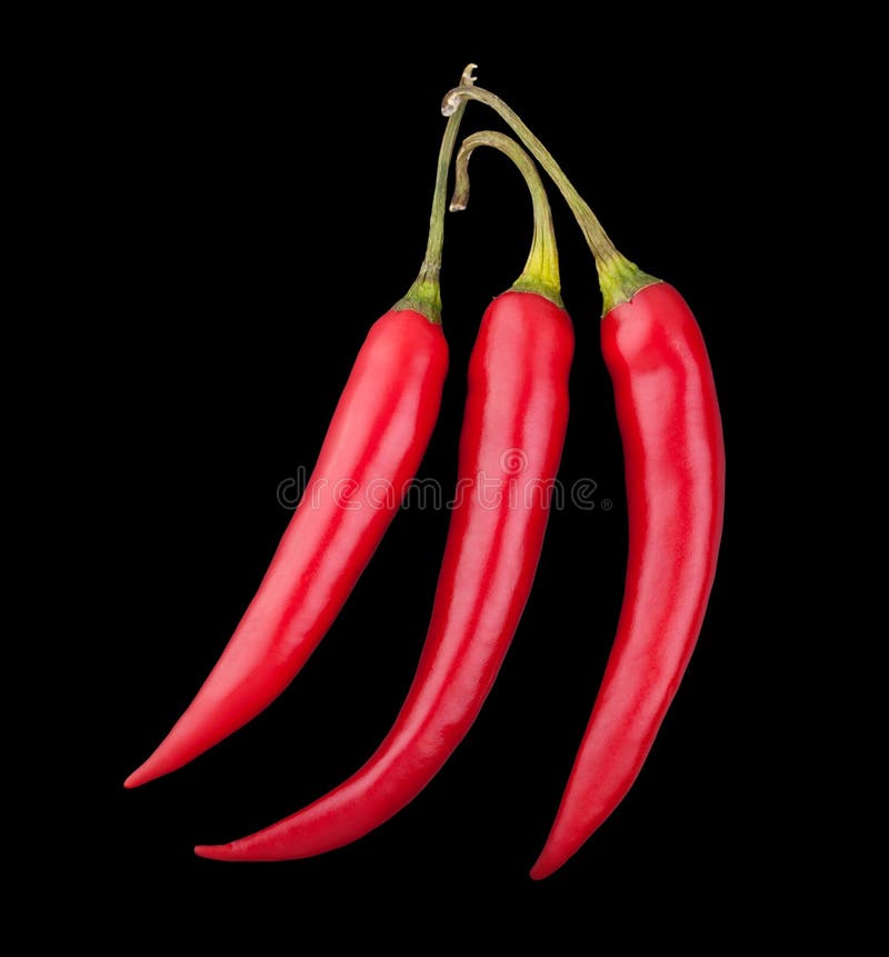 Download Three Red Chili Peppers On Black Background Stock Photo - Image of eating, cayenne: 99212172