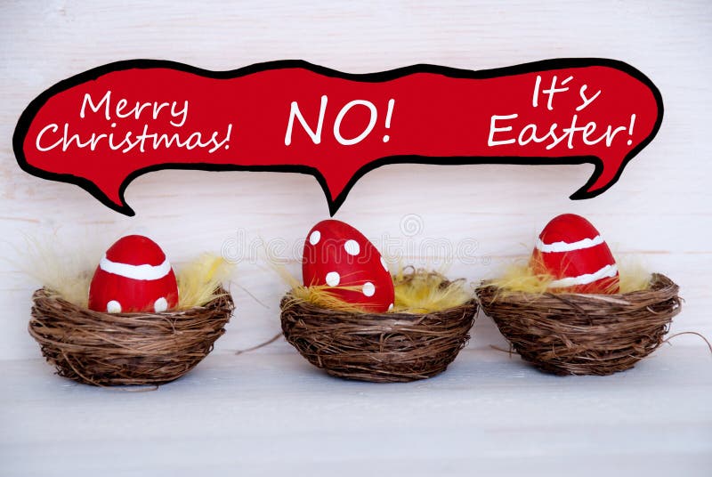 Three Red Easter Eggs With Comic Speech Balloon Telling A Joke royalty free stock photo