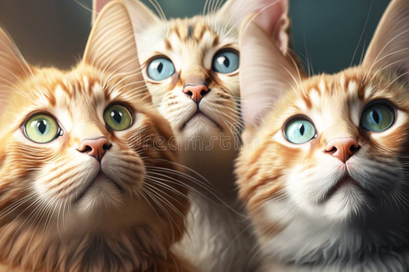 The Three Redhaired Cats Look Up. Closeup Stock Illustration