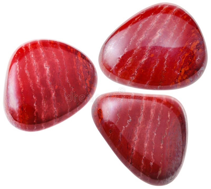 Three red Jasper gemstones isolated