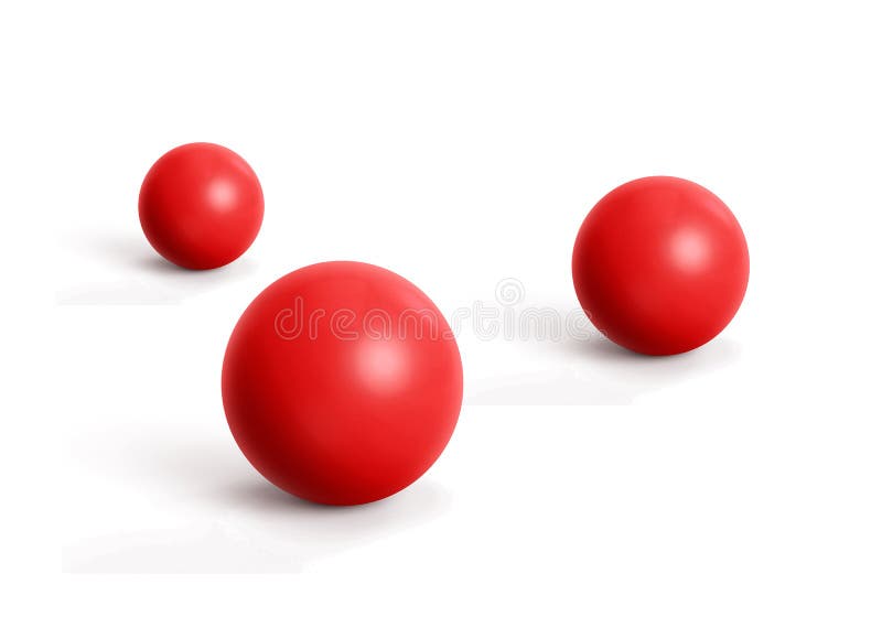 Three Red Rubber Balls Isolated on White Background. 3d Render Stock