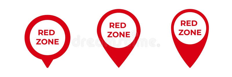 Three red zone icons with bold text and circular shapes for emphasizing critical areas vector illustration