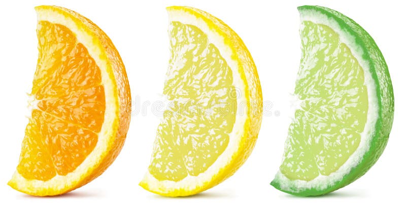 Three ripe citrus slices. File contains clipping path royalty free stock photography