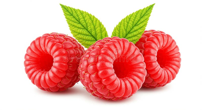 Three ripe raspberries with vibrant red color are arranged in a row. Each raspberry vector illustration