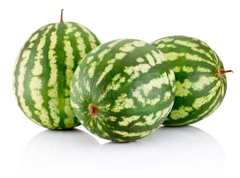 Three Ripe Watermelons Berry On White Background Stock Image Image of
