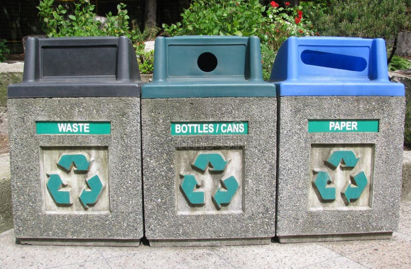 Three Roadside Bins for Recycling Household Waste. Stock Image Image
