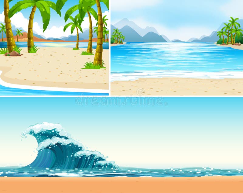 Three scenes of beach and ocean