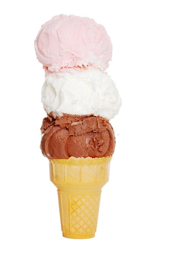 Three Scoops Of Ice Cream In Cone