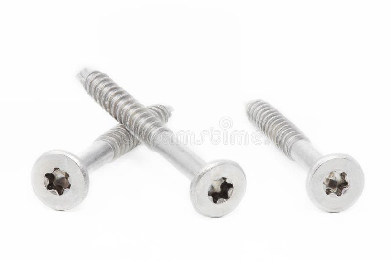 Three screws on white background