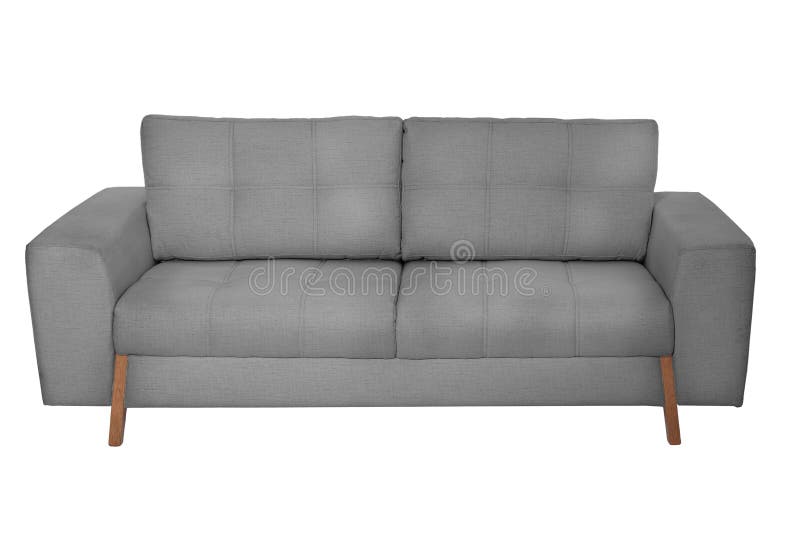 Three Seats Cozy White Fabric Sofa Isolated on White Stock Image