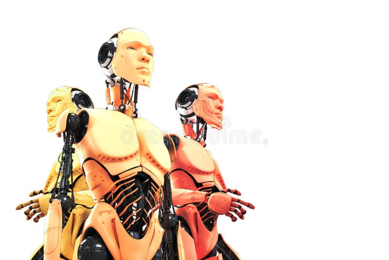 Three serious robots vector illustration