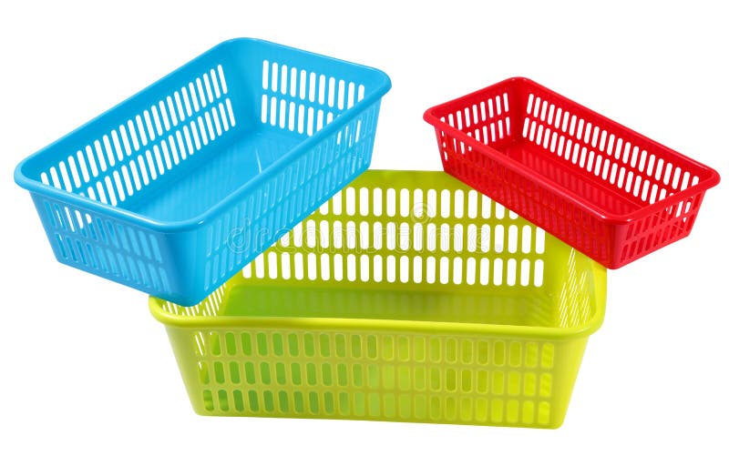 Three set colors and sizes plastic boxes for household storage