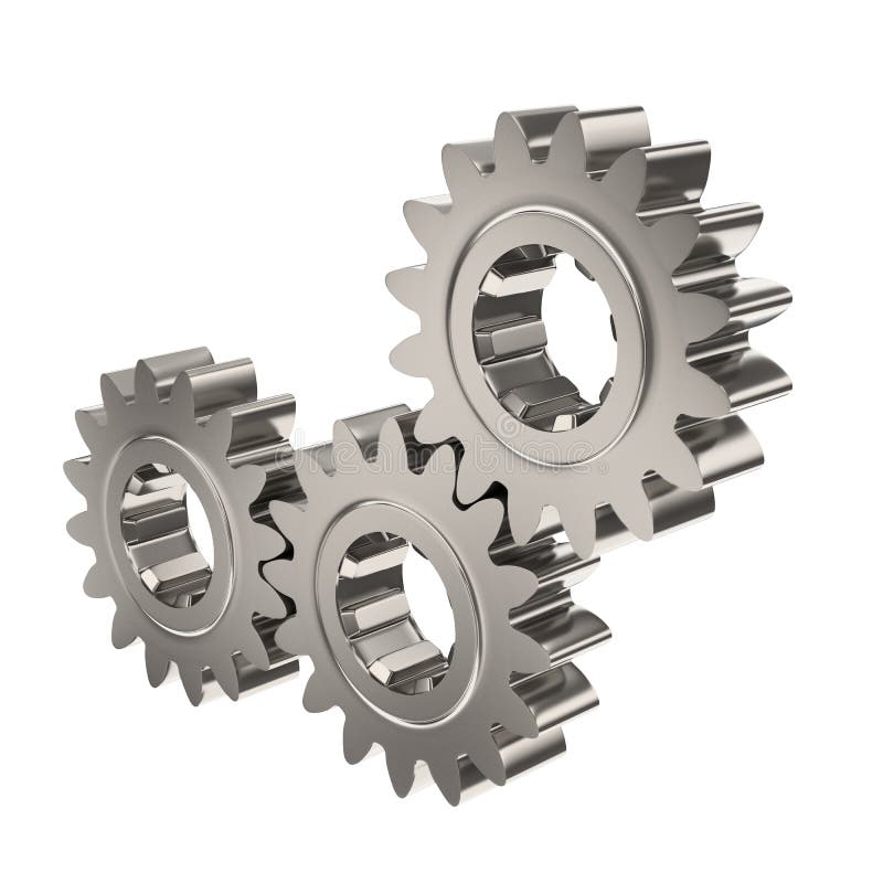 Three shiny nickel gears stock illustration. Illustration of chrome ...