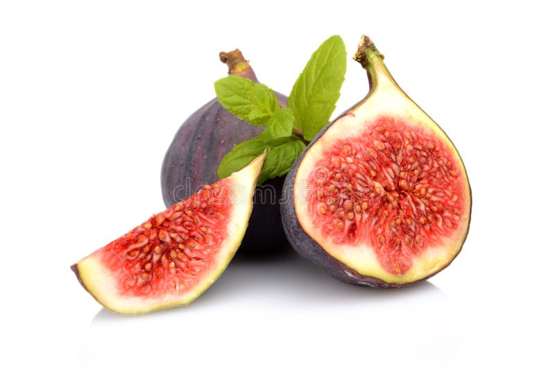 Three Figs Split Like Flower on Black Background Stock Image Image of