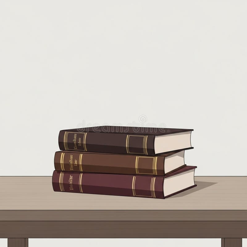 Three stacked books with distinct, solid-colored royalty free illustration