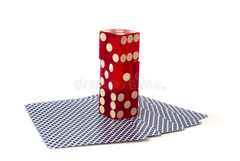 Three Stacked Dice on Playing Cards Stock Image Image of blue, studio