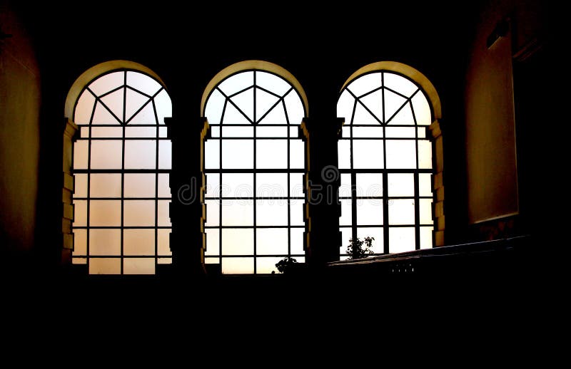 Three Stained Glass Windows In Backlight Stock Photo Image of concept